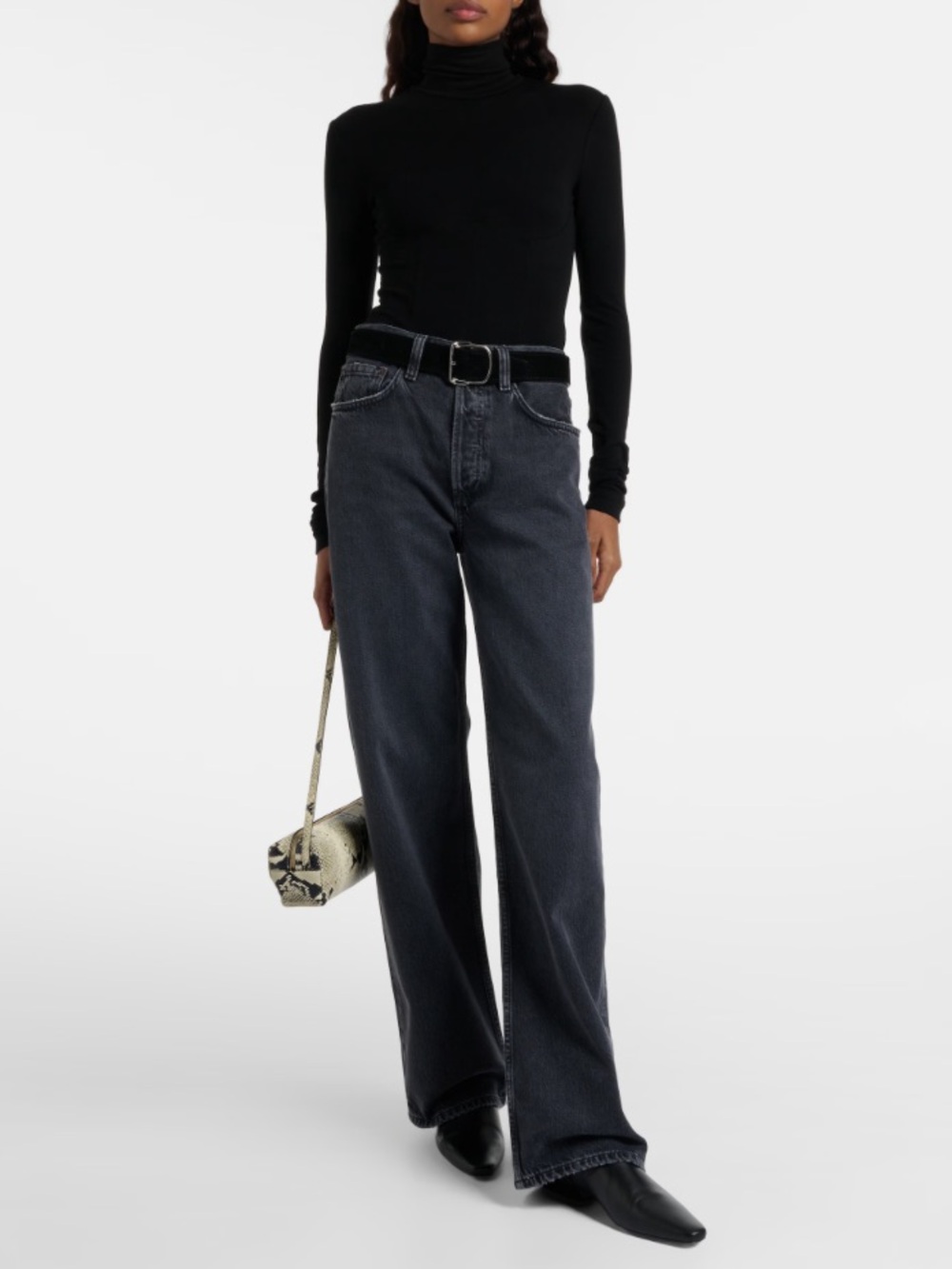 AGOLDE Black ribbed mock neck long sleeved bodysuit